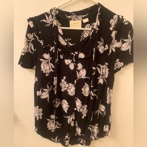 Anthropologie, Black floral pattern blouse, M